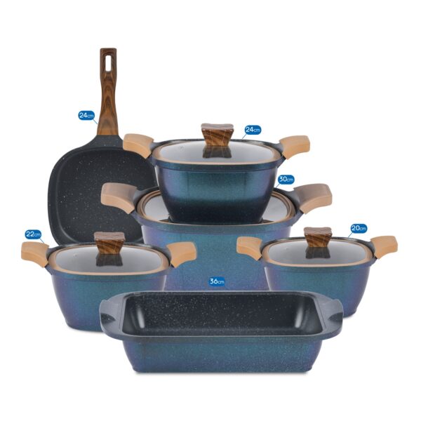 طقم حلل جرانيت نيوكلاين 10 قطع مربع بغطا بايركس+ مقلايه