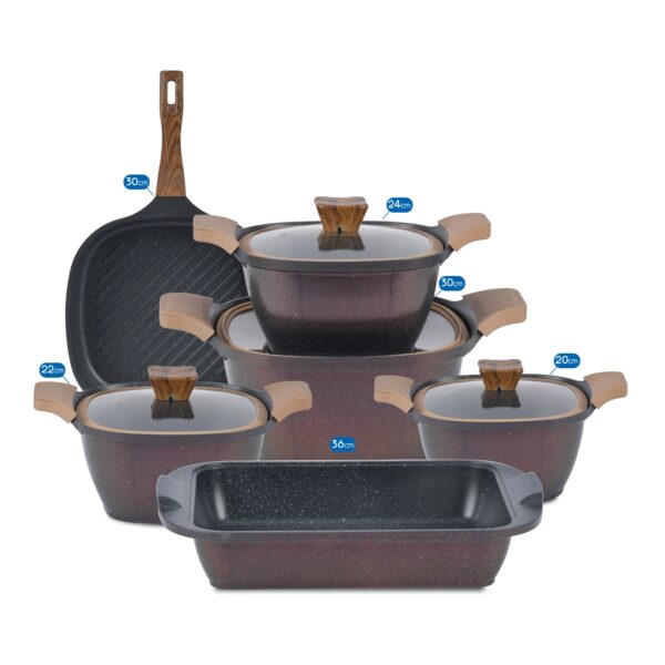 طقم حلل جرانيت نيوكلاين 10 قطع مربع بغطا بايركس بالجريل + طاجن