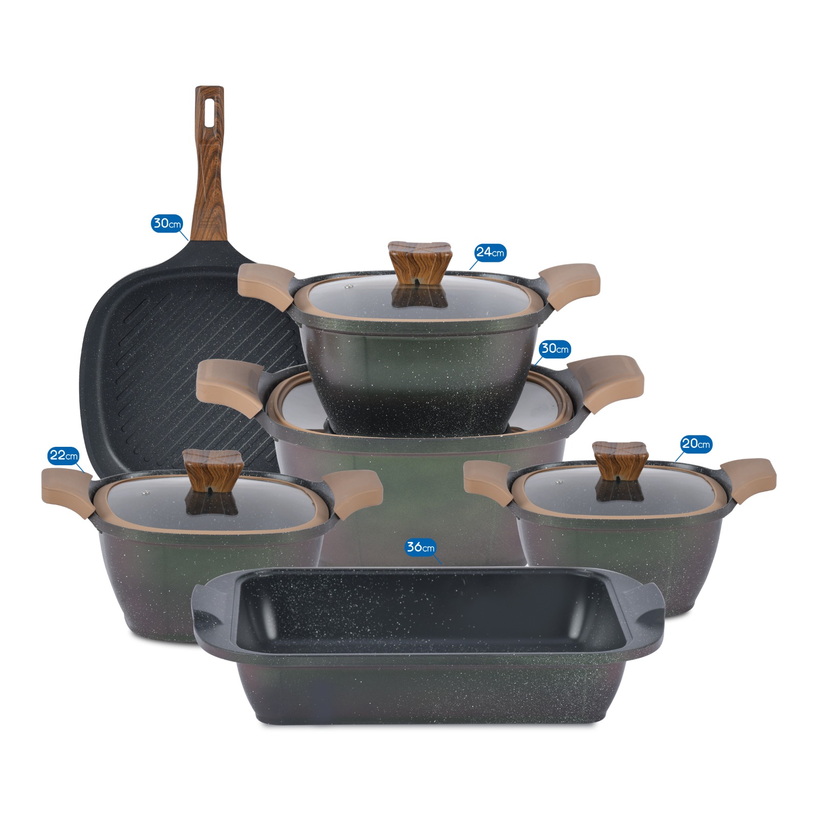 طقم حلل جرانيت نيوكلاين 10 قطع مربع بغطا بايركس بالجريل + طاجن - الصورة 4