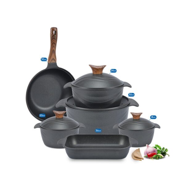 طقم حلل جرانيت نيوكلاين 10 قطع مدور برو بلس بالووك