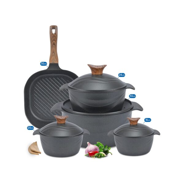 طقم حلل جرانيت نيوكلاين 9 قطع مدور برو بلس