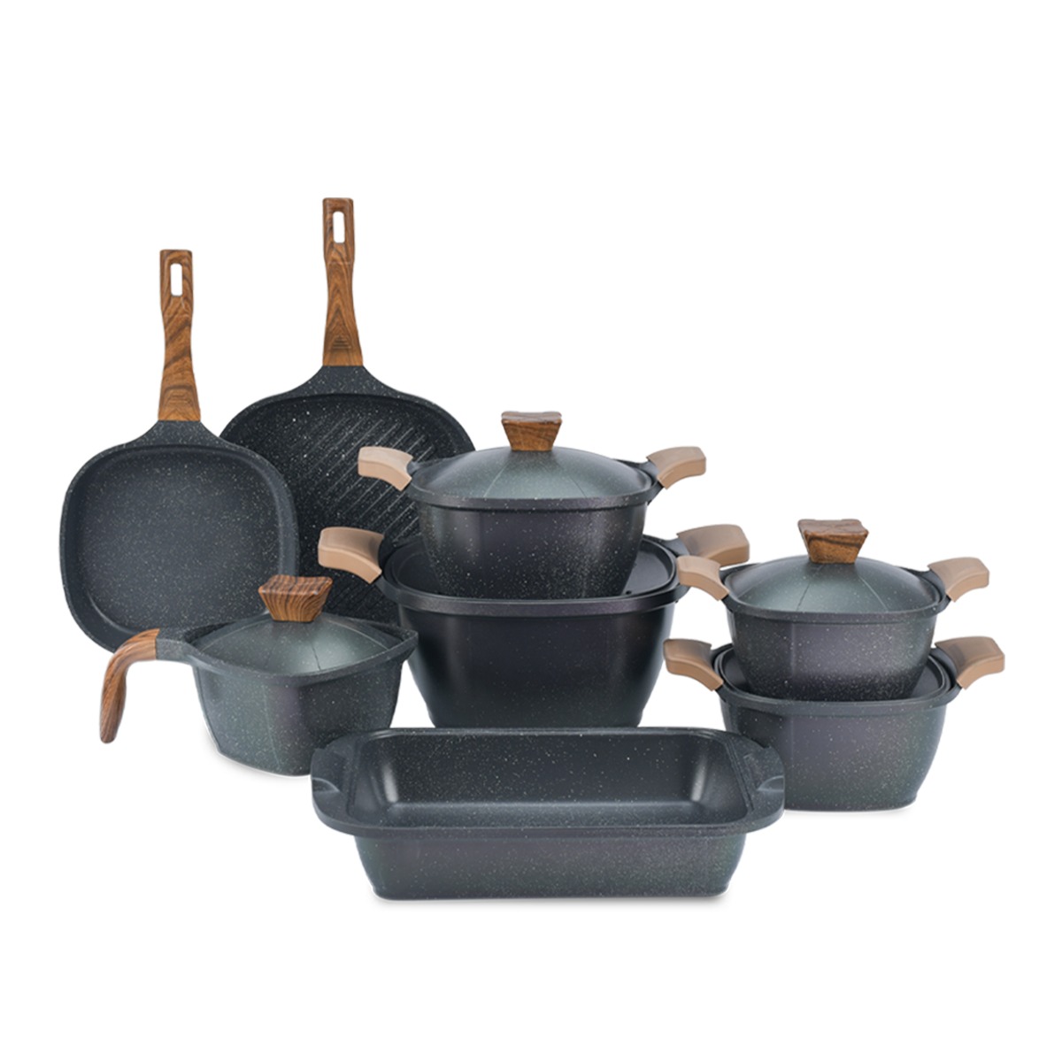 طقم حلل جرانيت نيوكلاين 13 قطعة مربع