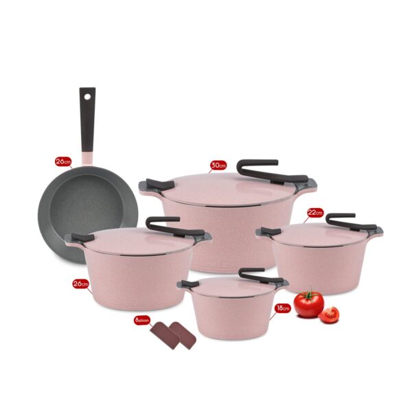 طقم جرانيت بيركس 9 قطع 4 حله مقاس (30-26-22-18) مقلايه م 26