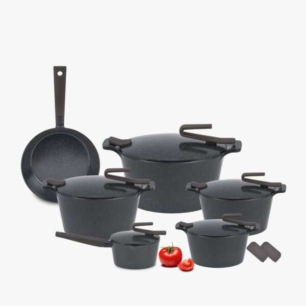 طقم جرانيت بيركس 11 قطعة بمقلاية + كسروله بغطاء