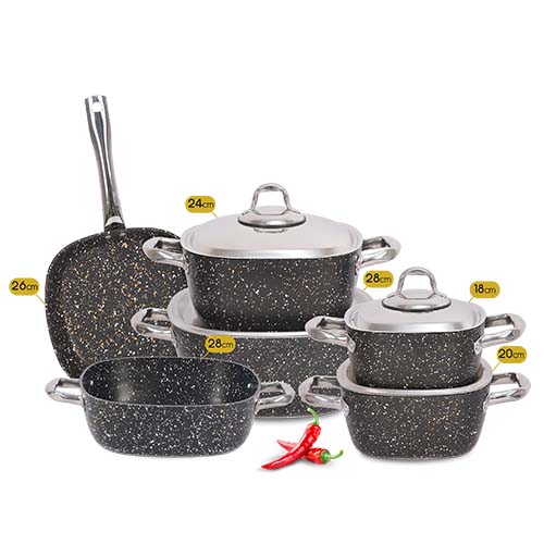 طقم حلل جرانيت كتشينوفا مربع 10 قطع بالجريل + طاجن