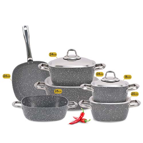 طقم حلل جرانيت كتشينوفا مربع 10 قطع بالجريل + طاجن - الصورة 3